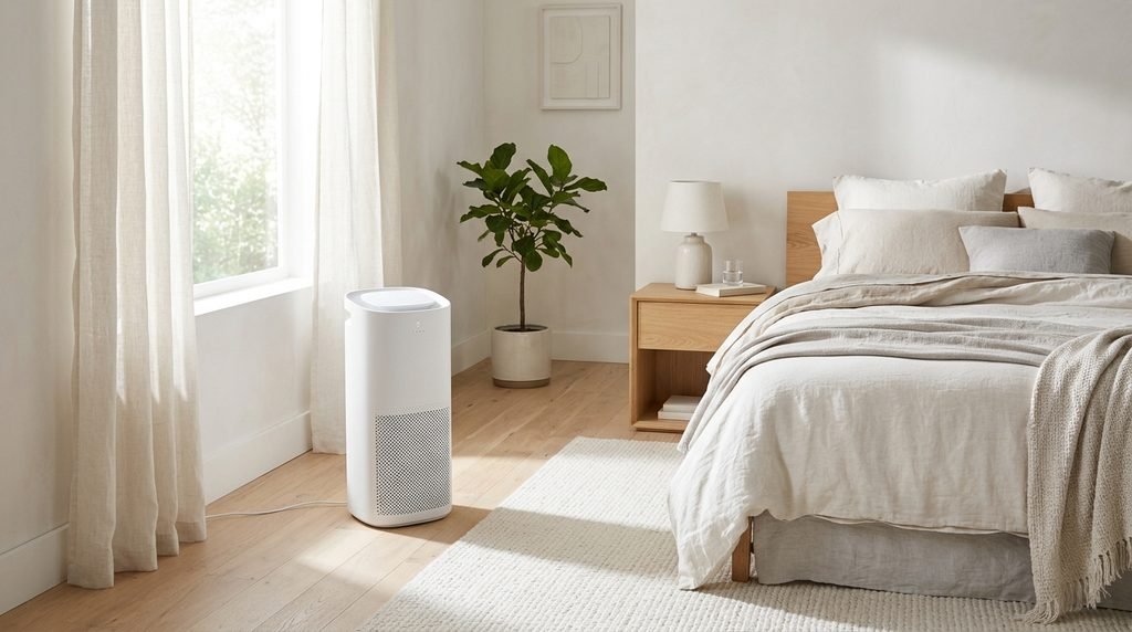 what size air purifier do i need: air purifier in a bedroom