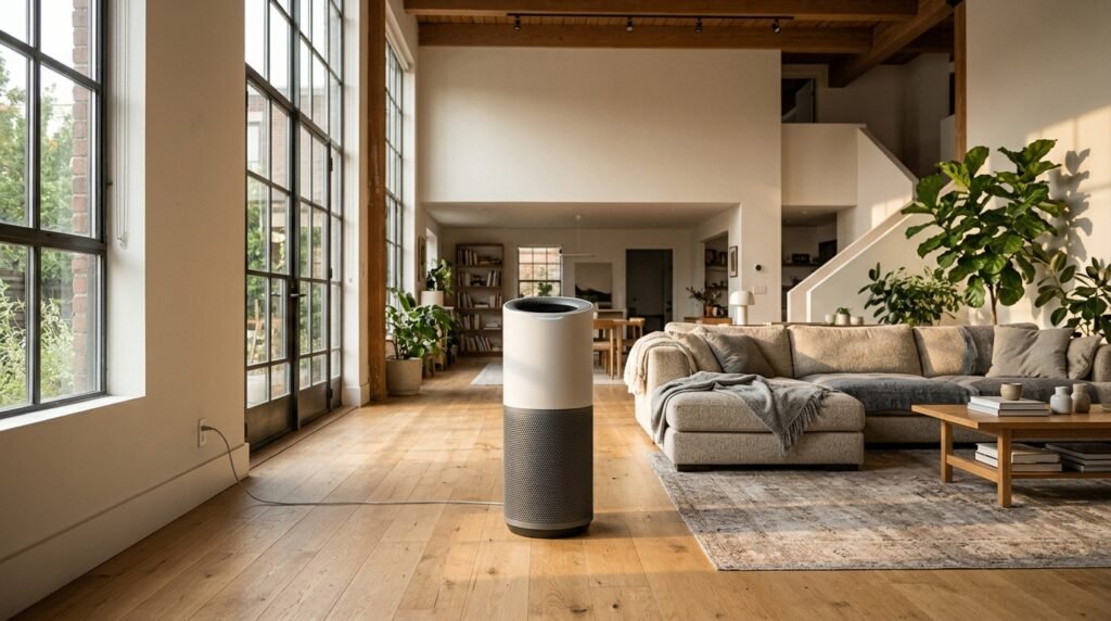 what size air purifier do I need: air purifier in a large living room